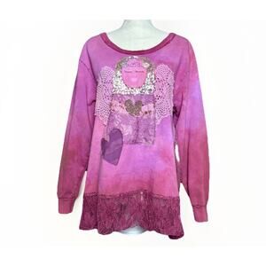 BROKEN GHOST Upcycled M/L Handmade Sweater Pink Angel Lagenlook Mixed Art Unique